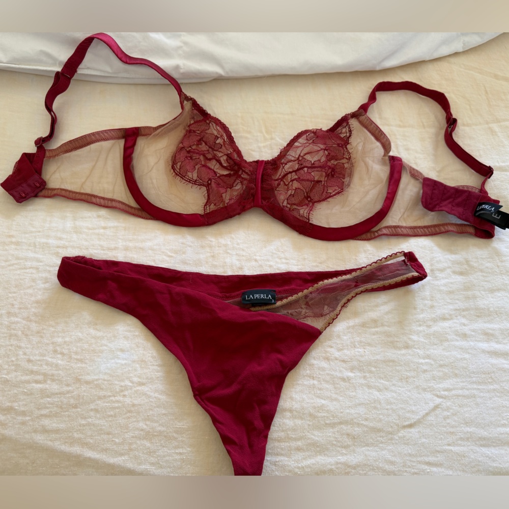 La Perla Red Silk & Lace set. Bra 34D Panties Medium - Picture 2 of 3